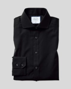Cotton Cutaway Collar Non-Iron Poplin Shirt - Black