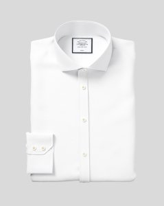 Cotton Cutaway Collar Non-Iron Poplin Shirt - White