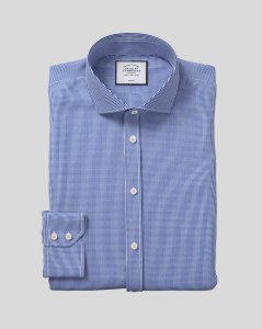 Cotton Cutaway Collar Non-Iron Puppytooth Shirt - Royal Blue