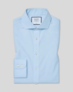 Cotton Cutaway Collar Non-Iron Tyrwhitt Cool Poplin Shirt - Sky