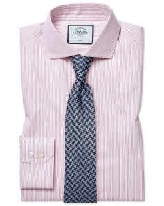 Cotton Cutaway Non-Iron Soft Twill Stripe Shirt - Pink