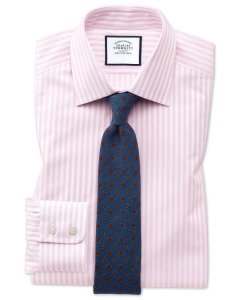 Charles Tyrwhitt - Cotton dobby textured stripe shirt - pink and white