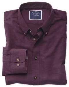 Charles Tyrwhitt - Cotton extra slim fit berry herringbone melange shirt