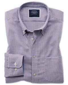 Cotton Gingham Soft Washed Non-Iron Stretch Shirt - Purple