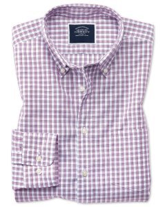 Cotton Gingham Soft Washed Non-Iron Tyrwhitt Cool Shirt - Berry