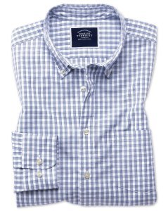 Cotton Gingham Soft Washed Non-Iron Tyrwhitt Cool Shirt - Navy