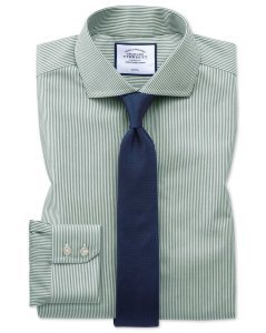 Cotton Non-Iron Cutaway Collar Bengal Stripe Shirt - Olive