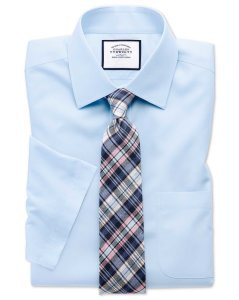 Cotton Non-Iron Poplin Short Sleeve Shirt - Sky Blue