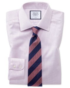 Cotton Non-Iron Twill Mini Grid Check Shirt - Purple