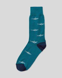 Charles Tyrwhitt - Cotton shark motif socks - teal