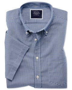 Cotton Short Sleeve Gingham Soft Washed Non-Iron Stretch Shirt - Royal Blue
