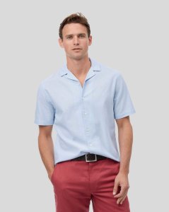 Charles Tyrwhitt - Cotton short sleeve resort shirt - sky