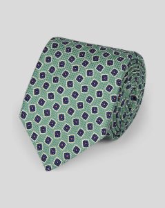 Cotton Silk Print Italian Craft Luxury Tie - Light Green