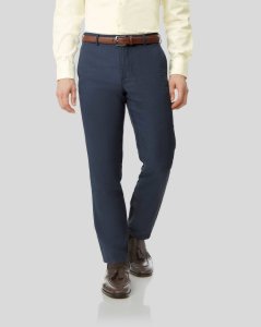 Charles Tyrwhitt - Easy care linen trousers - mid blue