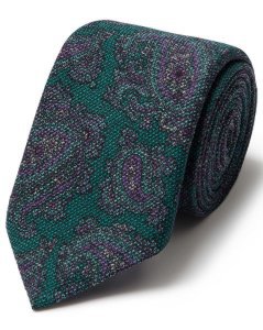 Green Paisley Wool Print Luxury Italian Tie