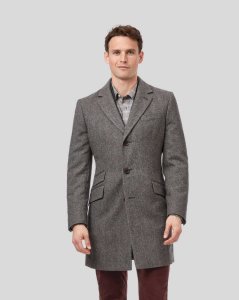 Charles Tyrwhitt - Herringbone british wool cotton epsom coat - brown