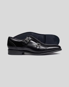 Charles Tyrwhitt - Leather goodyear welted double buckle monk performance shoe - black