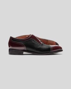 Leather Made In England Oxford Brogue Flex Sole Shoe - Black & Burgundy