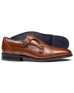 Charles Tyrwhitt - Leather tan goodyear welted double buckle monk performance shoes