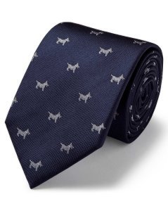 Navy Silk Motif Jaqcuard Scottie Dog Classic Tie