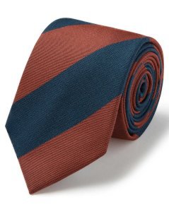 Orange And Teal Wool Silk Wide Stripe Classic Tie