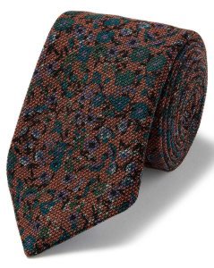 Charles Tyrwhitt - Orange floral wool print luxury italian tie