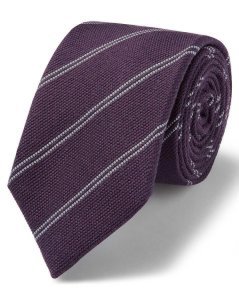 Purple And White Wool Silk Fine Stripe Classic Tie