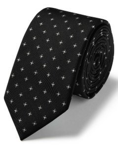 Silk Black And Silver Lurex Geometric Slim Tie