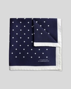 Charles Tyrwhitt - Silk classic printed spot pocket square - navy & white