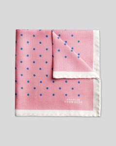 Silk Classic Printed Spot Pocket Square - Pink & Blue