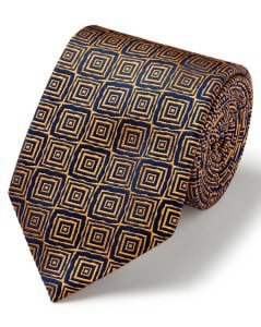 Silk Gold And Navy Square Geometric English Luxury Tie