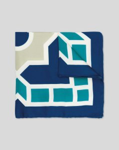 Silk Large Tile Print Pocket Square - Blue & Green