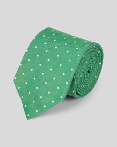 Silk Linen Spot Classic Tie - Green