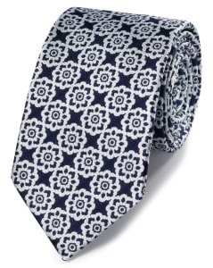 Silk Navy And White Floral Classic Tie