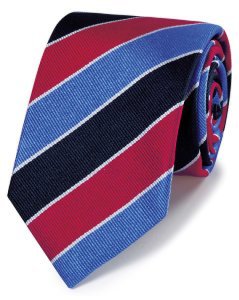 Silk Red And Sky Blue Reppe Stripe English Luxury Tie