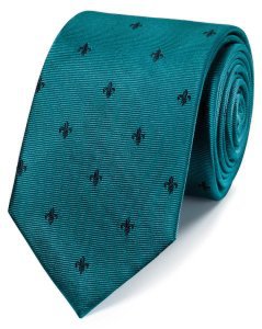 Silk Teal And Navy Stain Resistant Fleur-De-Lys Classic Tie