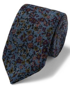 Sky Blue Floral Wool Print Luxury Italian Tie
