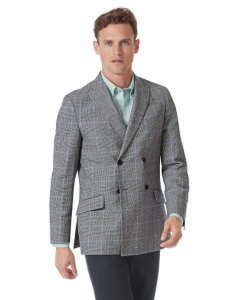 Slim Fit Grey Prince Of Wales Check Cotton Linen Jacket