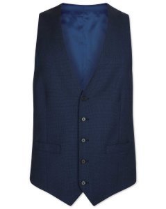 Wool Airforce Blue Adjustable Fit Birdseye Travel Suit Waistcoat