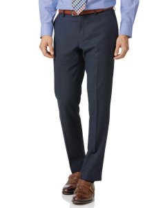 Charles Tyrwhitt - Wool airforce blue slim fit birdseye travel suit trousers