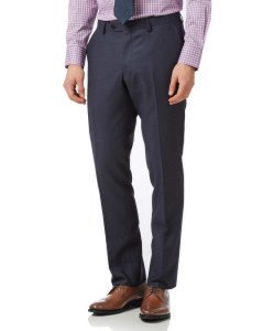 Wool Airforce Blue Slim Fit Flannel Business Suit Trousers