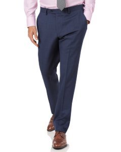 Wool Airforce Blue Slim Fit Sharkskin Travel Suit Trousers