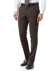Wool Brown Slim Fit Birdseye Travel Suit Trousers