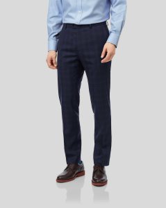 Wool Business Check Suit Trousers - Midnight Blue