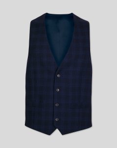 Wool Business Check Suit Waistcoat - Midnight Blue