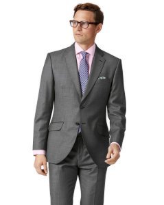 Charles Tyrwhitt - Wool/cashmere light grey slim fit wool with cashmere italian suit jacket