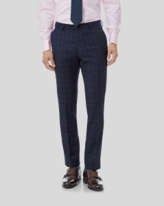 Wool Check Birdseye Travel Suit Trousers - Navy