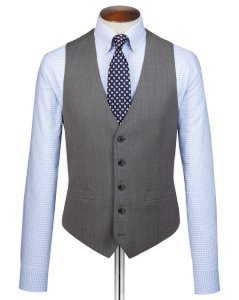 Charles Tyrwhitt - Wool grey slim fit birdseye travel suit waistcoat