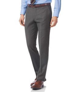 Charles Tyrwhitt - Wool grey slim fit italian twill luxury suit trousers