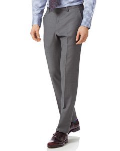 Wool Grey Slim Fit Twill Business Suit Trousers